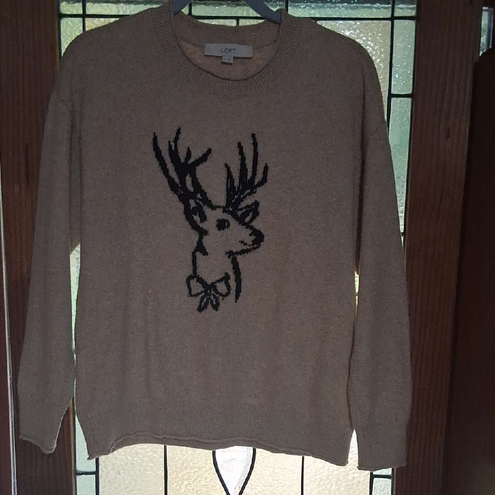 LOFT Beige Sweater with Stag Design